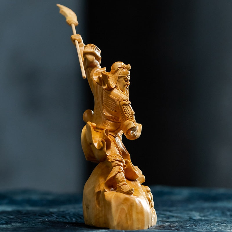 Guan Yu statue boxwood - Monkey Offers Peach