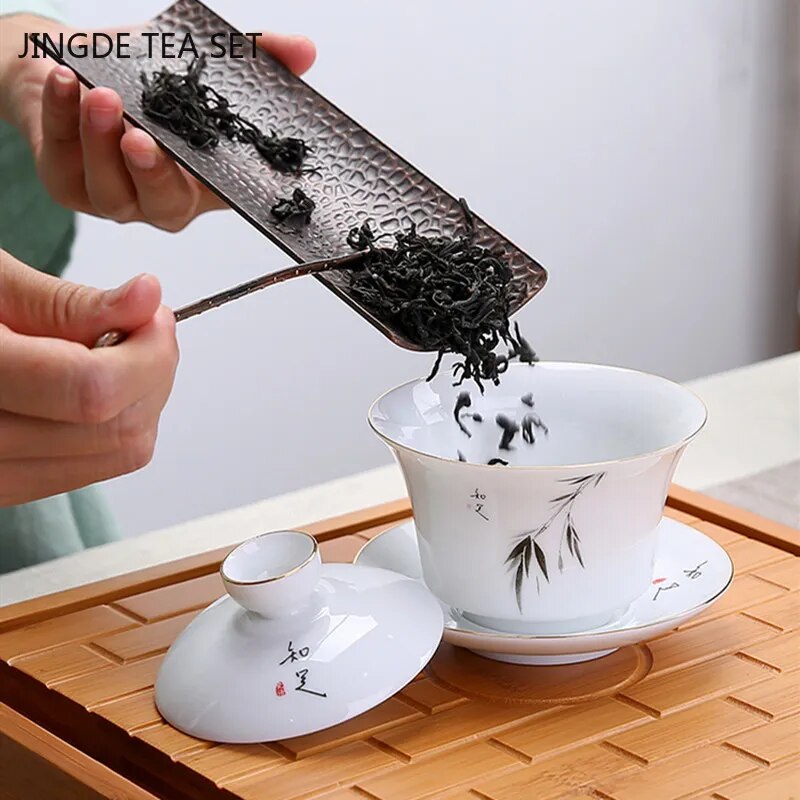 Porcelain Gaiwan lidded cup- Monkey Offers Peach