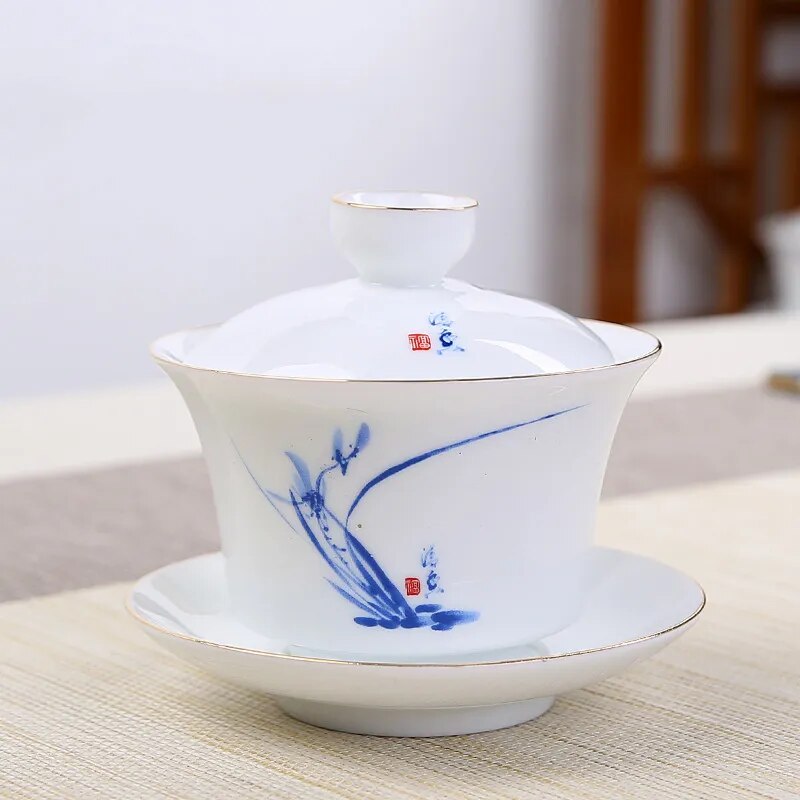 Porcelain Gaiwan lidded cup- Monkey Offers Peach