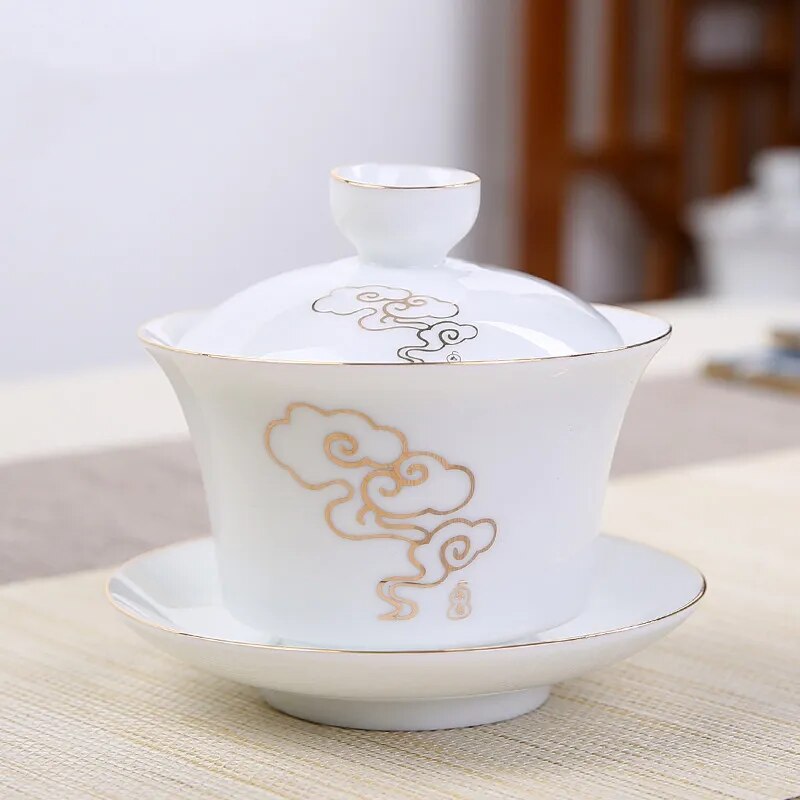 Porcelain Gaiwan lidded cup- Monkey Offers Peach