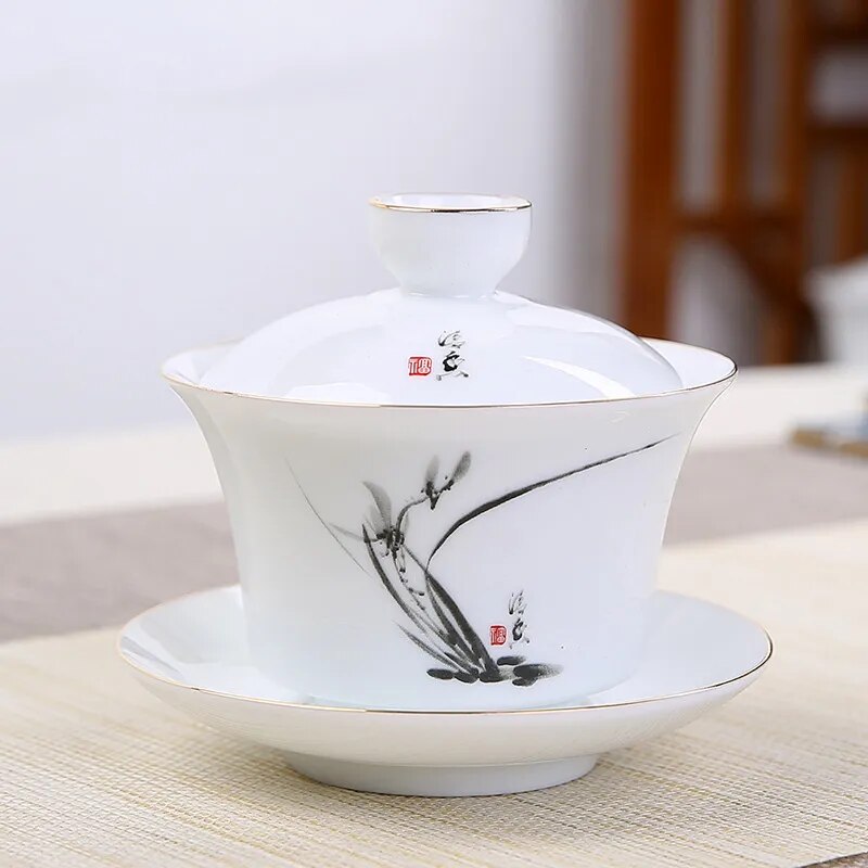 Porcelain Gaiwan lidded cup- Monkey Offers Peach