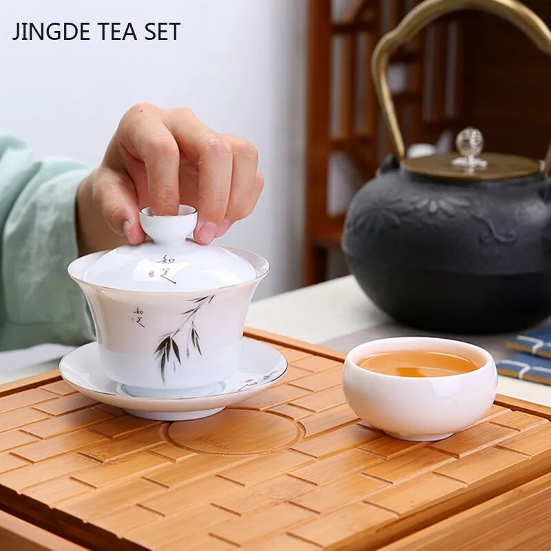 Porcelain Gaiwan lidded cup- Monkey Offers Peach