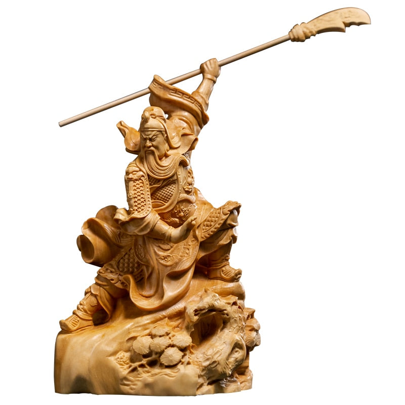 Guan Yu statue boxwood - Monkey Offers Peach