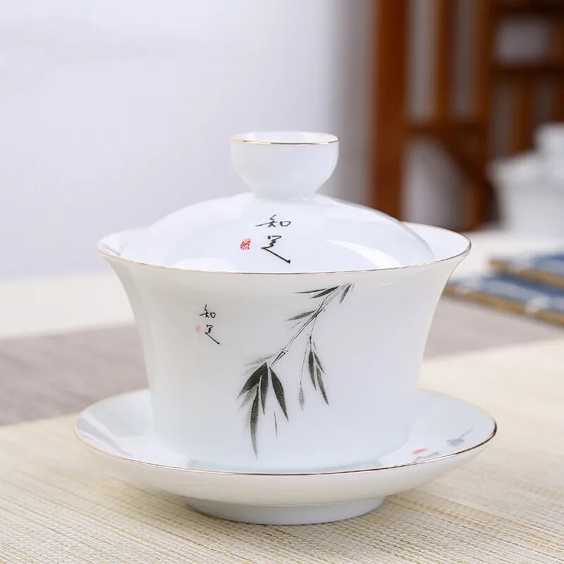 Porcelain Gaiwan lidded cup- Monkey Offers Peach