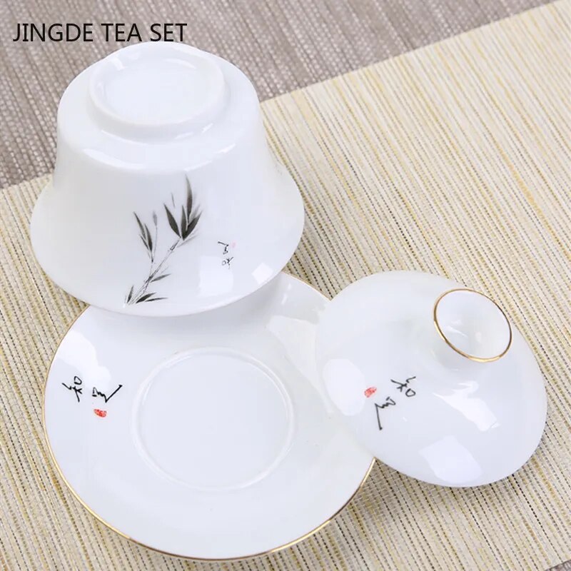 Porcelain Gaiwan lidded cup- Monkey Offers Peach