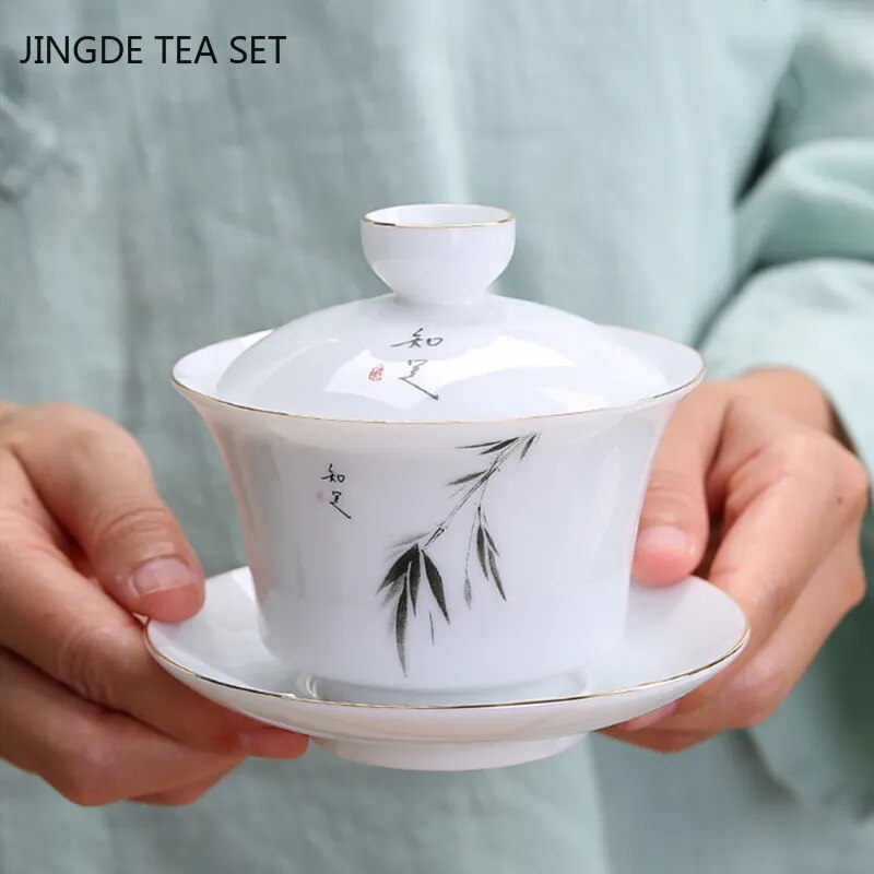 Porcelain Gaiwan lidded cup- Monkey Offers Peach