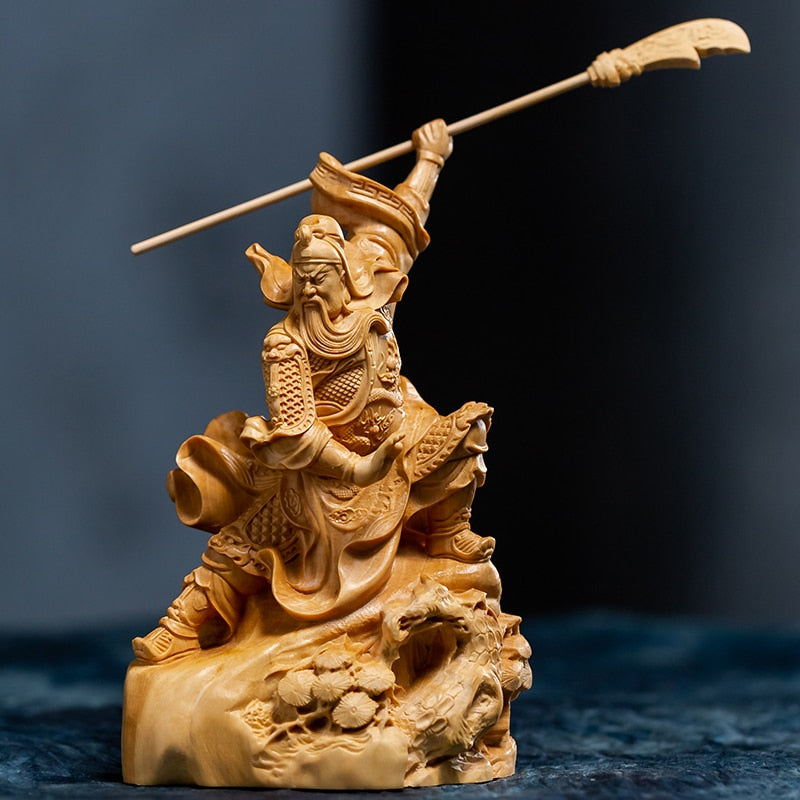 Guan Yu statue boxwood - Monkey Offers Peach
