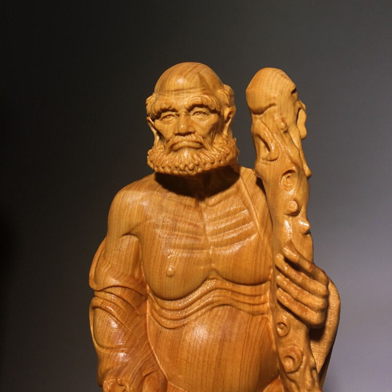 Bodhidharma (Damo) wooden statue- Monkey Offers Peach