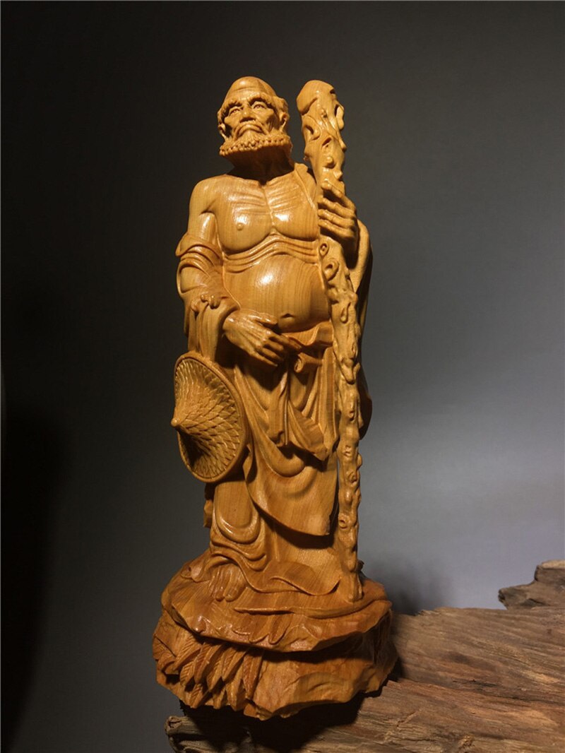 Bodhidharma (Damo) wooden statue- Monkey Offers Peach