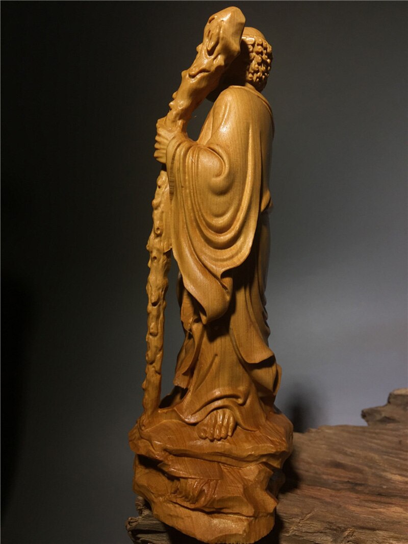 Bodhidharma (Damo) wooden statue- Monkey Offers Peach