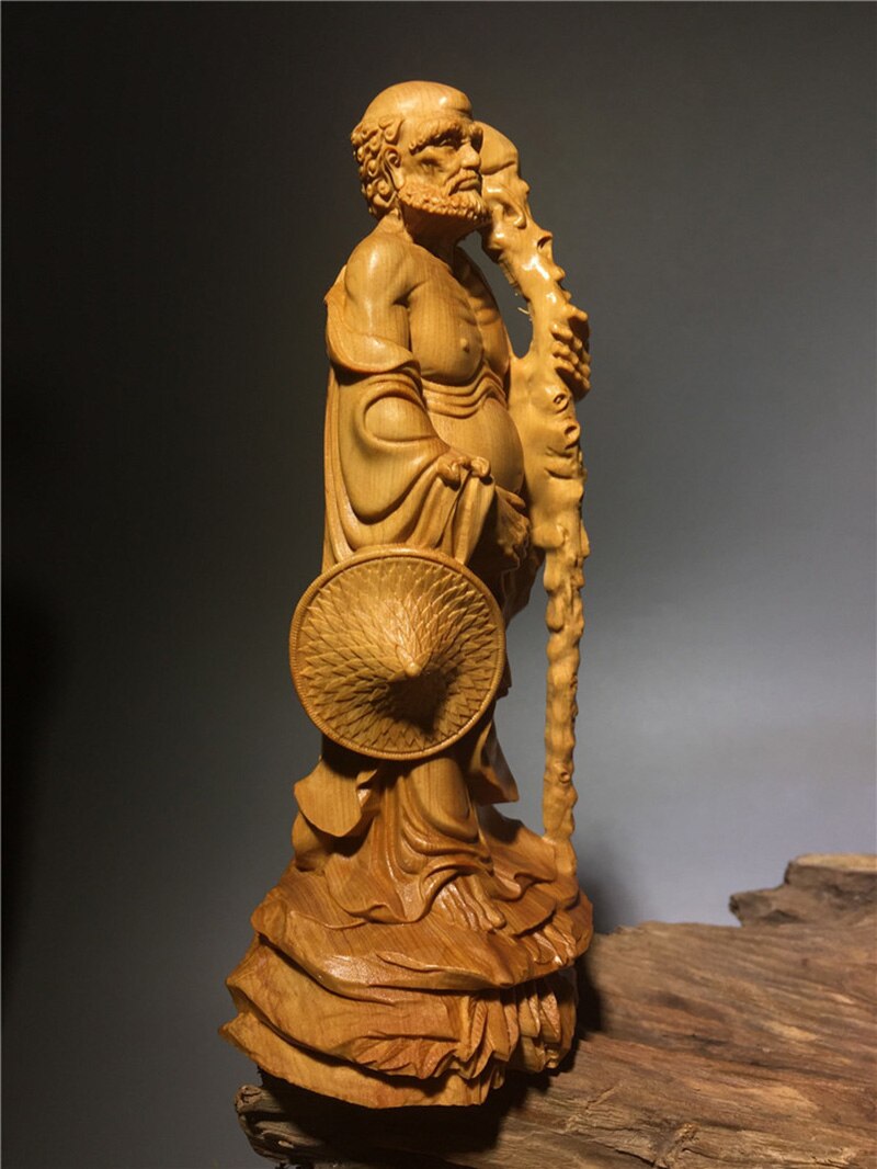 Bodhidharma (Damo) wooden statue- Monkey Offers Peach