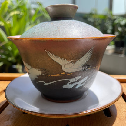 White Crane patterned porcelain teacup