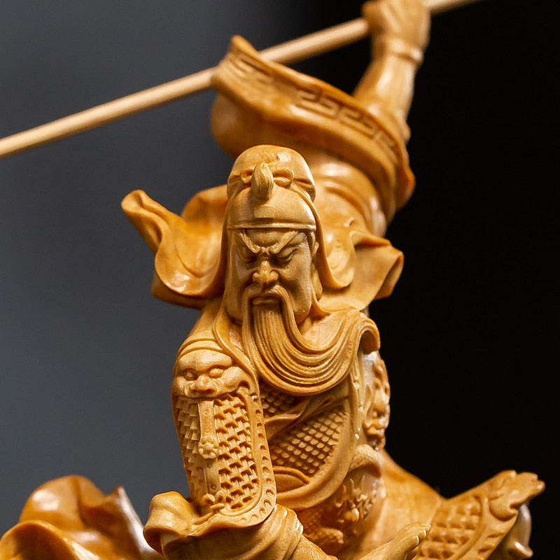 Guan Yu statue boxwood - Monkey Offers Peach