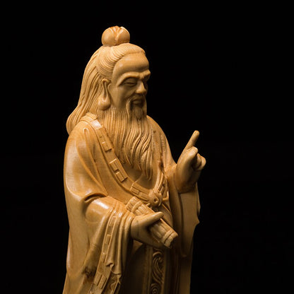 Laozi statue boxwood - Monkey Offers Peach