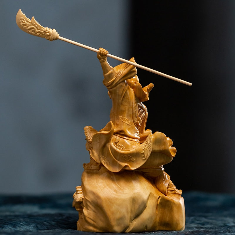 Guan Yu statue boxwood - Monkey Offers Peach