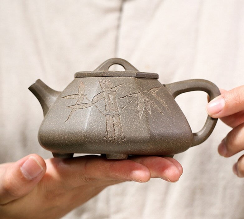 Bamboo Design Purple Clay Teapot- Monkey Offers Peach