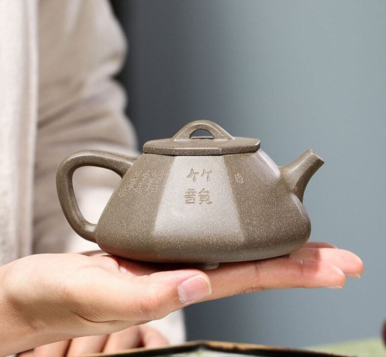 Bamboo Design Purple Clay Teapot- Monkey Offers Peach