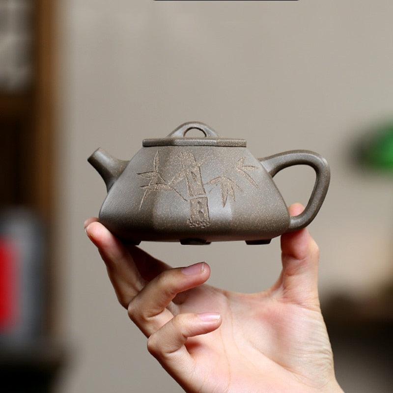 Bamboo Design Purple Clay Teapot- Monkey Offers Peach